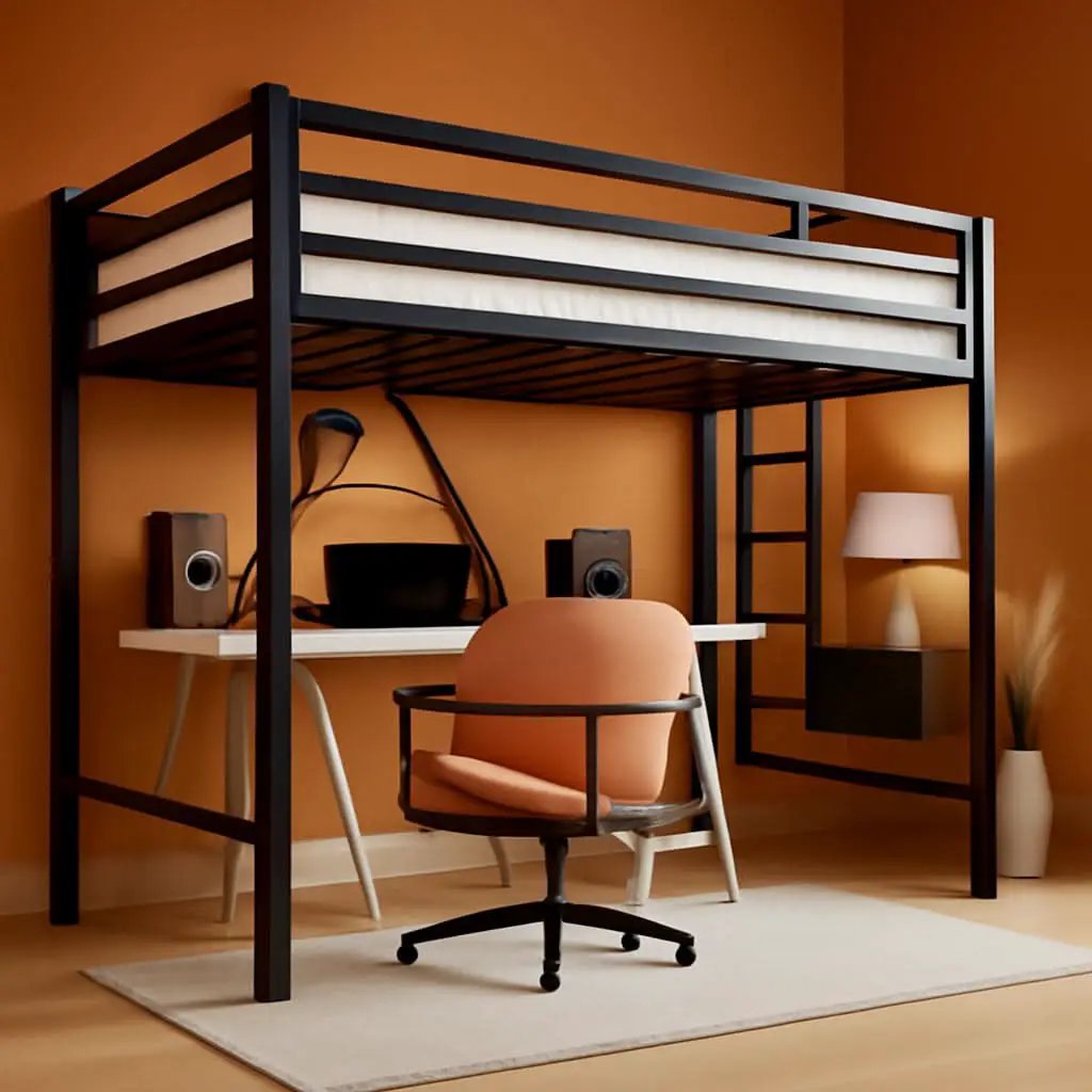 Loft Bed Twin Size Black With Ladder And Guardrail from PriceLows™