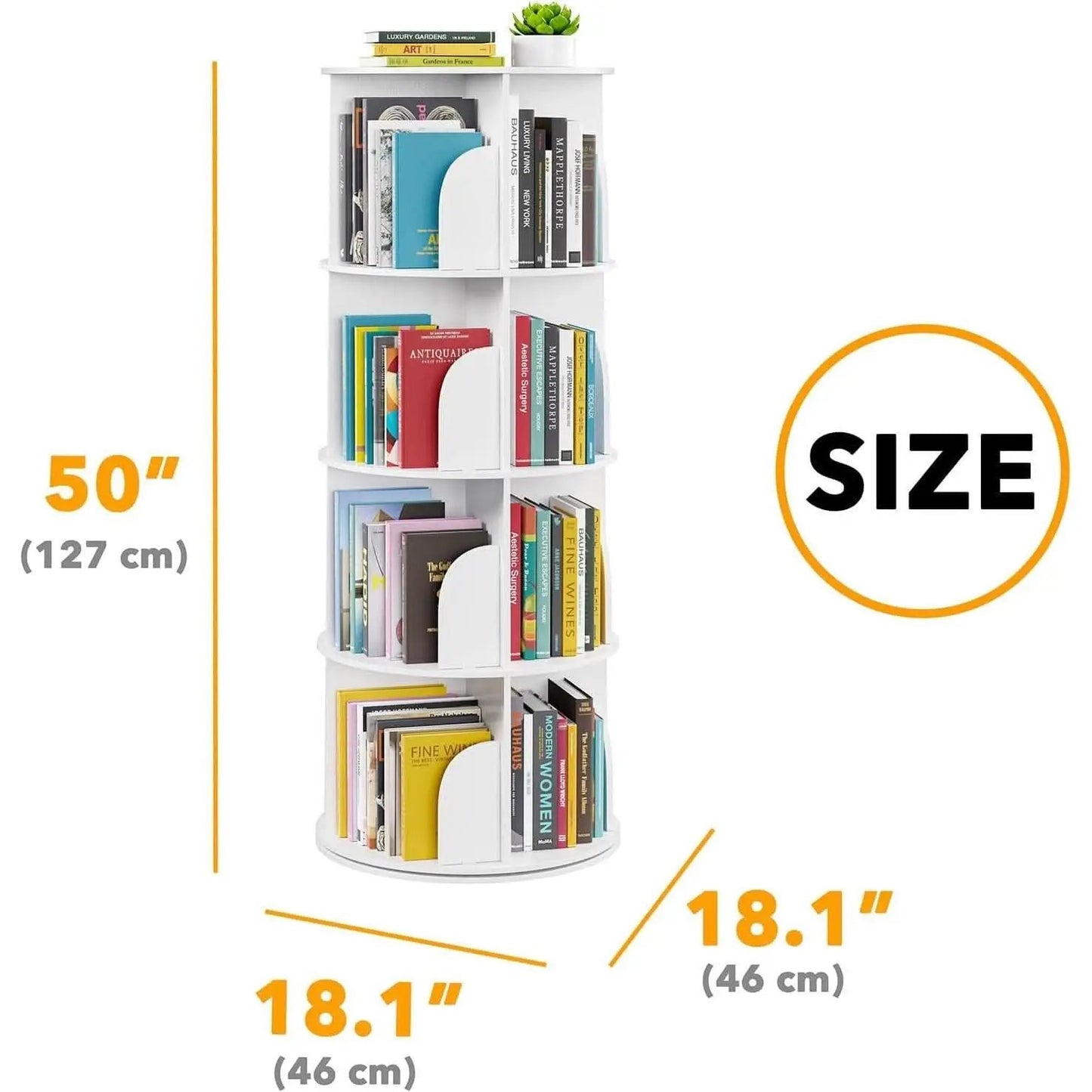 4 Tier Rotating Bookshelf Tower White Spinning Bookcase from PriceLows™
