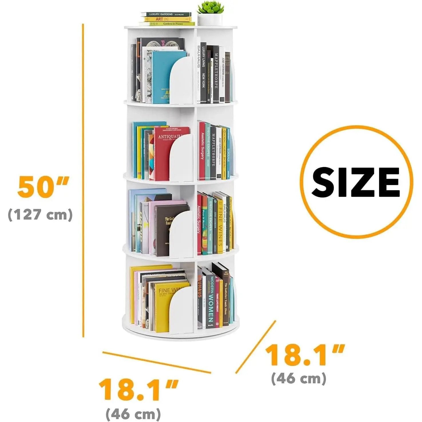 4 Tier Rotating Bookshelf Tower White Spinning Bookcase from PriceLows™