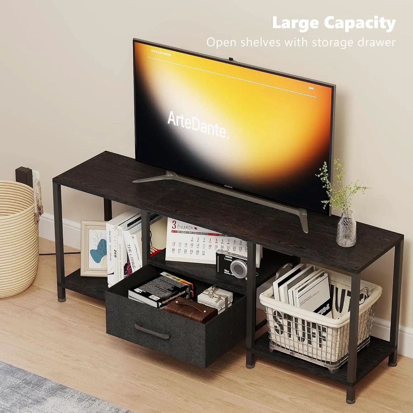 LED TV Stand For 55 Inch TVs With Open Shelves Black from PriceLows™
