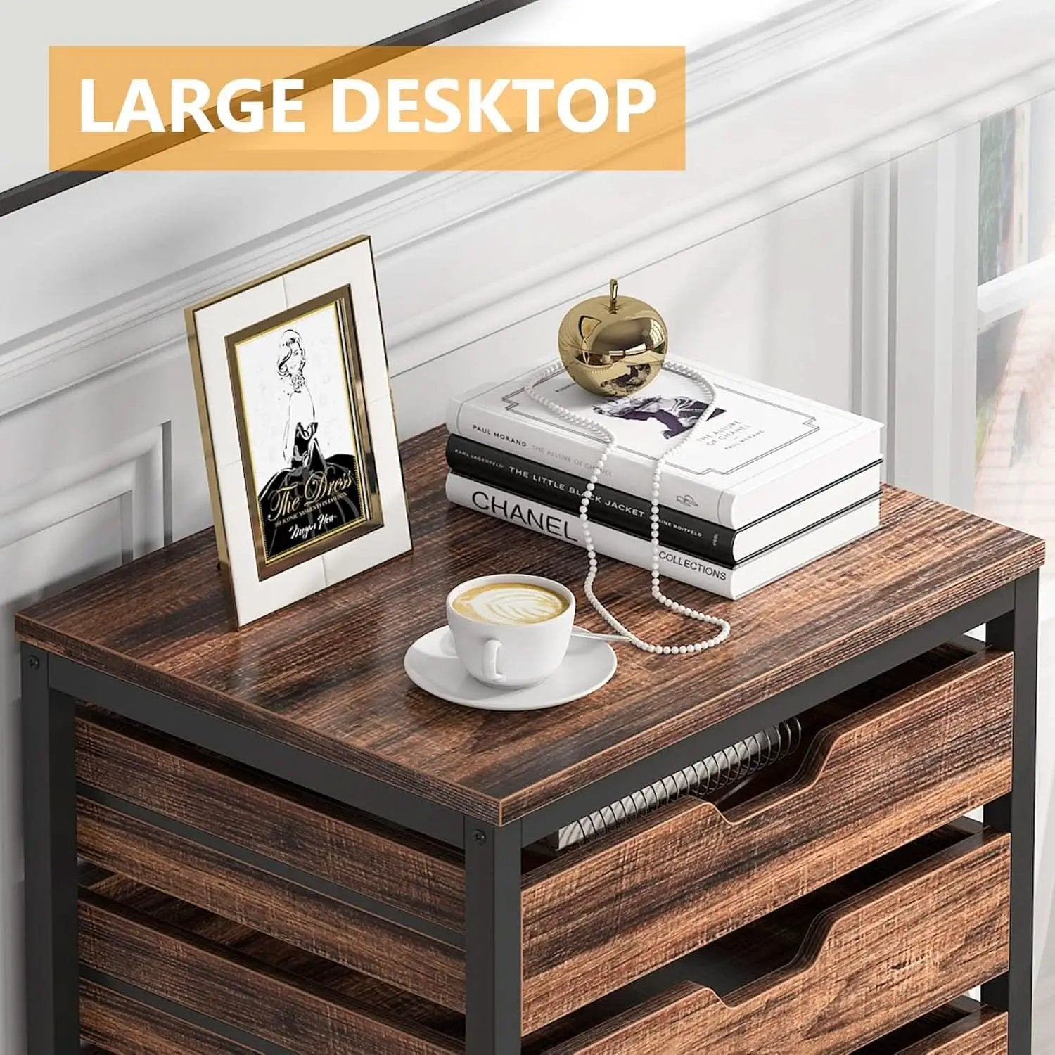Industrial Five Drawer Wood Dresser Cart BrownFinish from PriceLows™