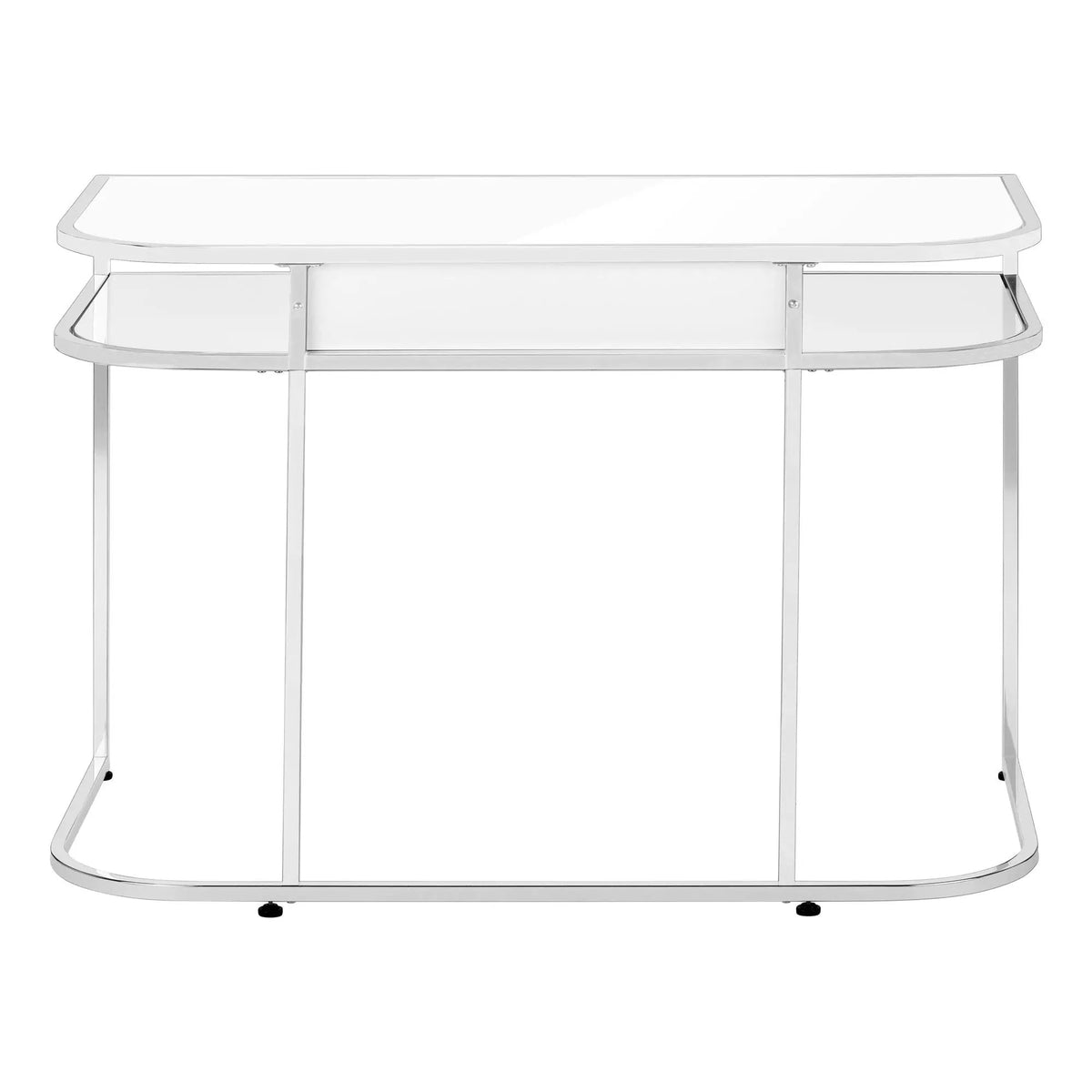 White Computer Desk | Glossy White And Chrome Metal | Storage Drawers | 47.25 Inch Length