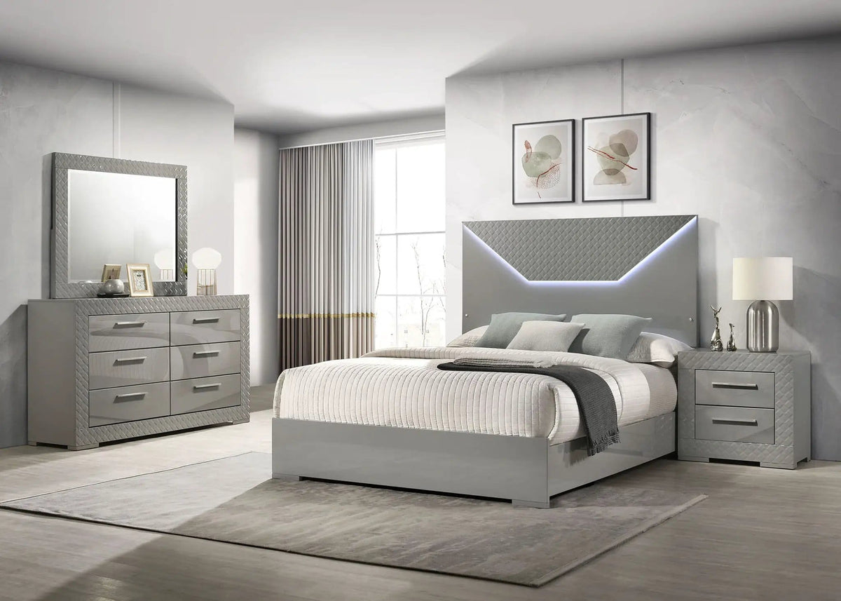 Ives 4-piece Queen Bedroom Set Grey High Gloss | 4-Piece Set | Bedroom Furniture | Bedroom