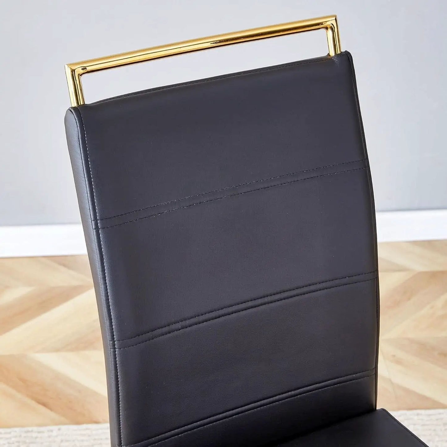 Modern Dining Chairs Set Of 4 PU Faux Leather High Back Black With Gold Legs from PriceLows™
