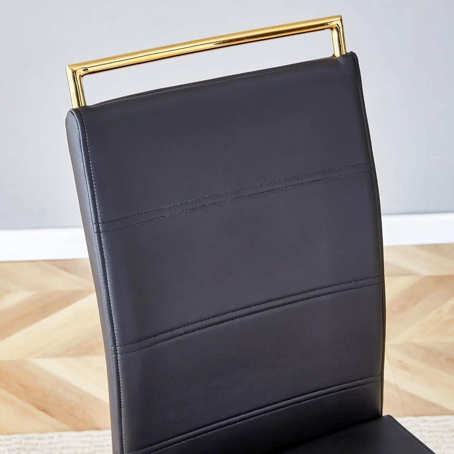Modern Dining Chairs Set Of 4 PU Faux Leather High Back Black With Gold Legs from PriceLows™