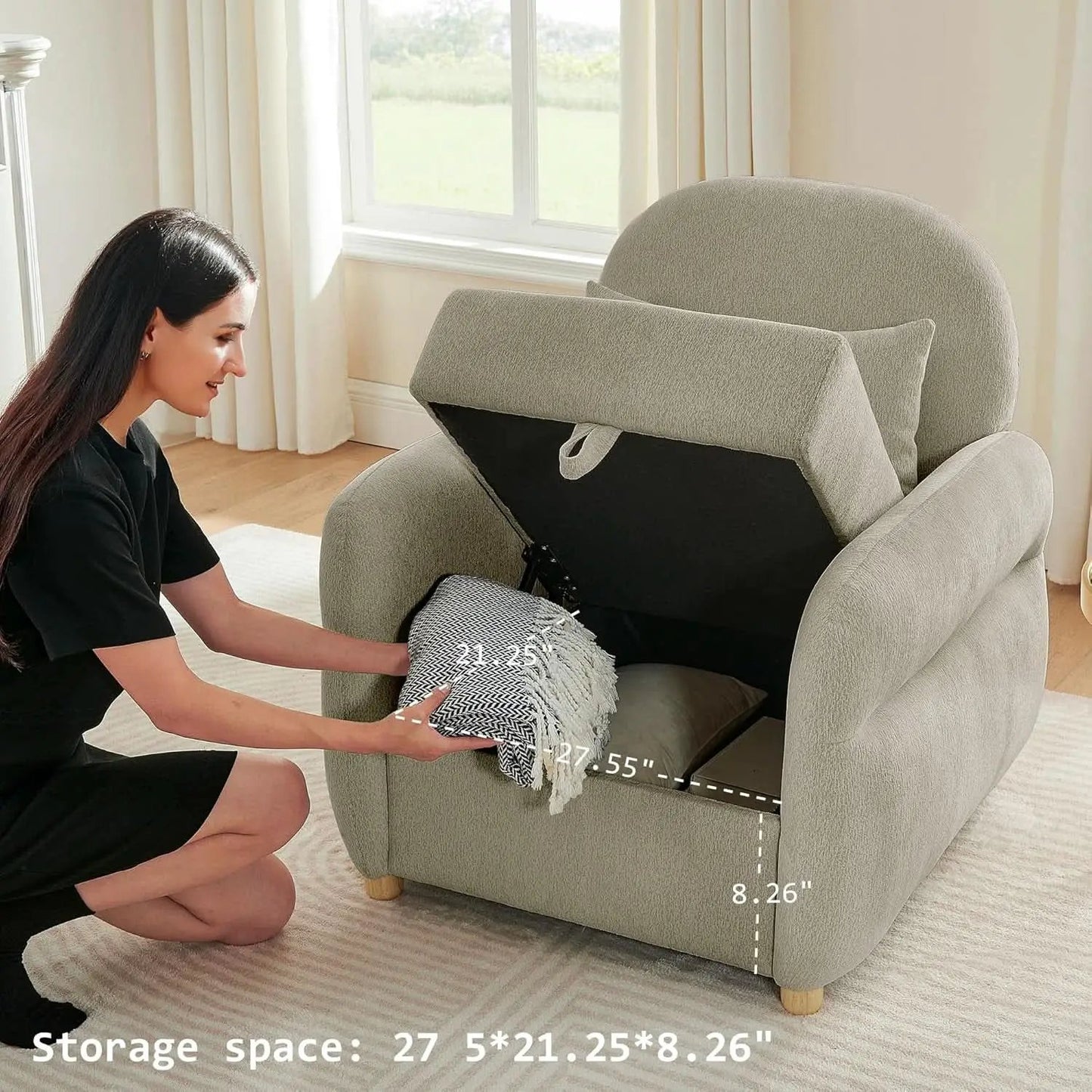 33Point5Inch Modern Reading Chair With HiddenStorage from PriceLows™