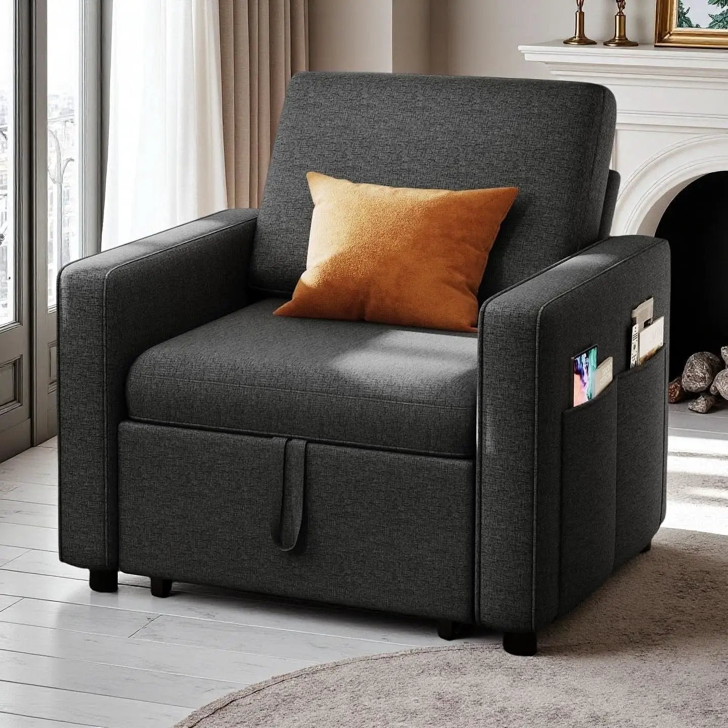 SlateGray Convertible Sleeper Sofa Bed With Armrests from PriceLows™