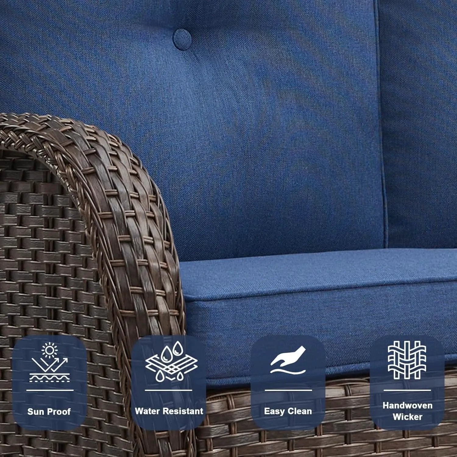 Six Piece Patio Conversation Set Brown Wicker Blue Cushions from PriceLows™