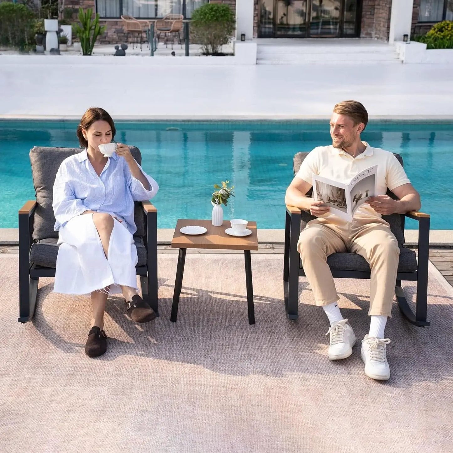 Outdoor Rocking Bistro Set with Thick Cushions from PriceLows™
