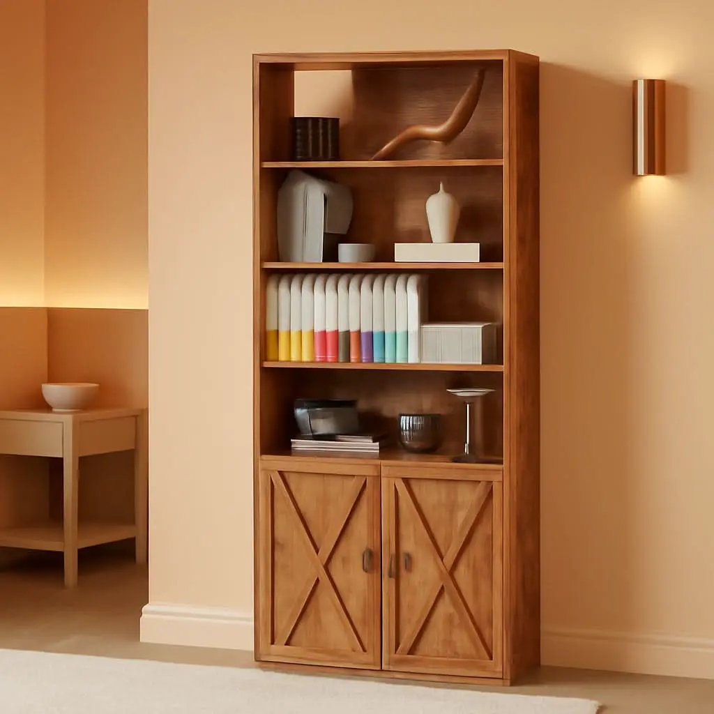 Industrial 70 Inch Tall Bookcase With Doors 6 Shelf Floor Standing Storage from PriceLows™