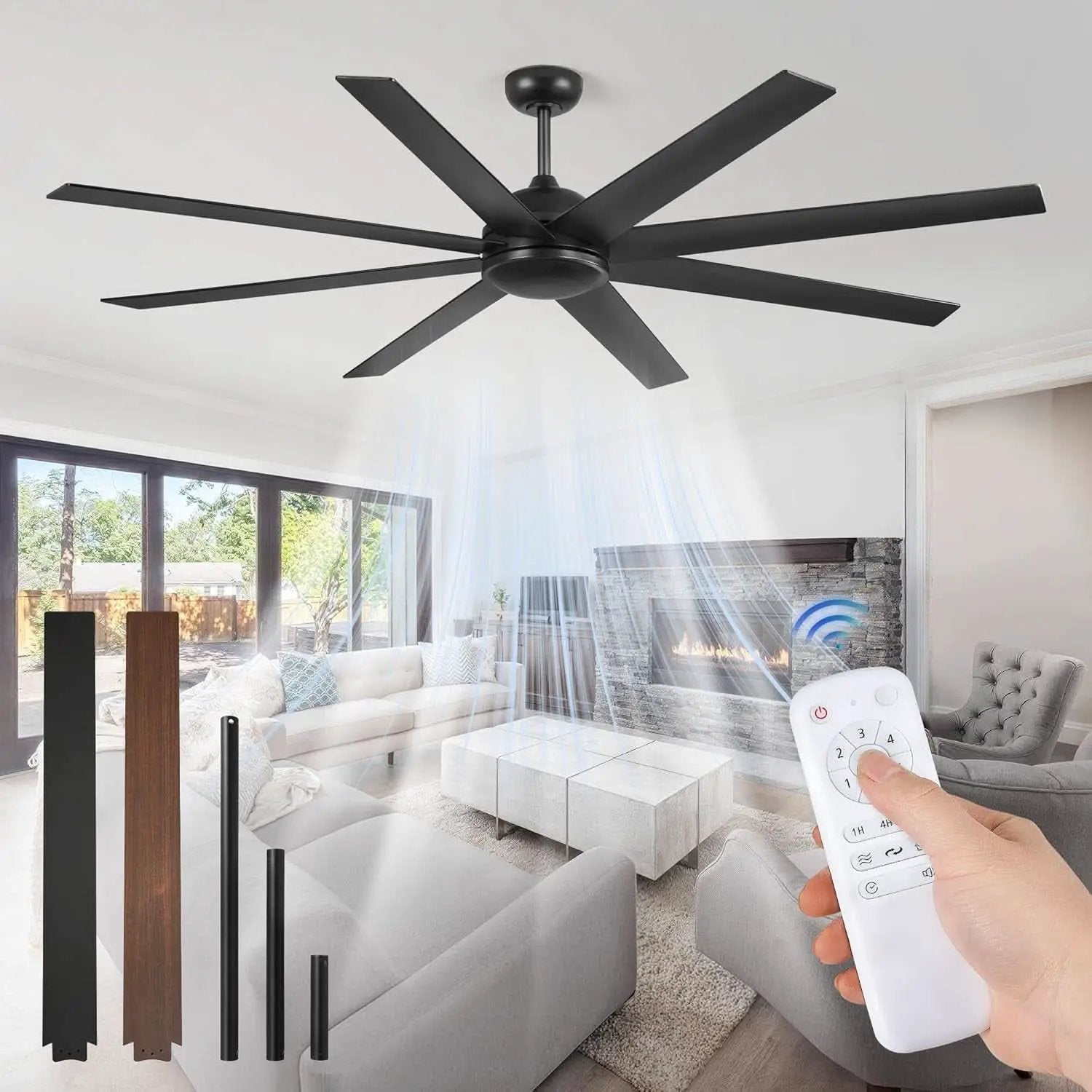 72 Inch Black Ceiling Fan With Remote DC Motor For Indoor Outdoor from PriceLows™
