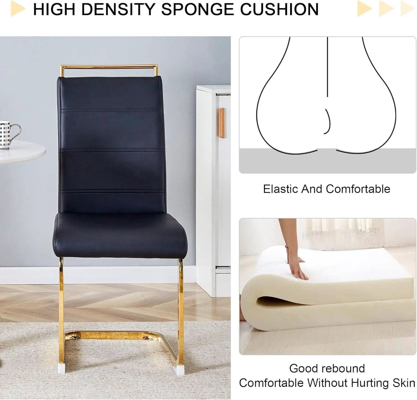Modern Dining Chairs Set Of 4 PU Faux Leather High Back Black With Gold Legs from PriceLows™
