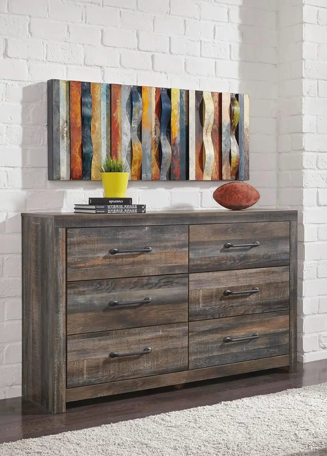 Rusticated Six Drawer Dresser Weathered Brown Bedroom from PriceLows™