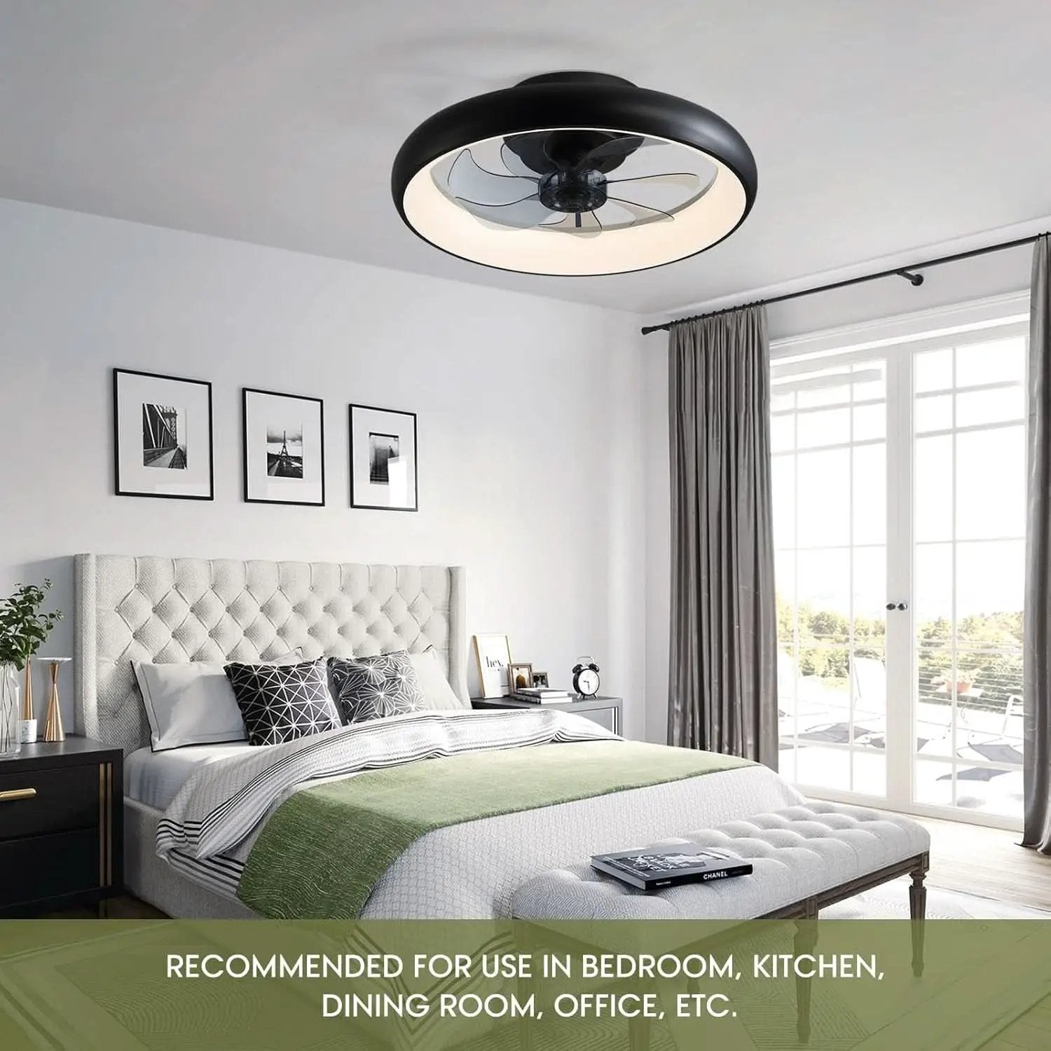 20 Inch Black Flush Mount Ceiling Fan With Dimmable Lights from PriceLows™