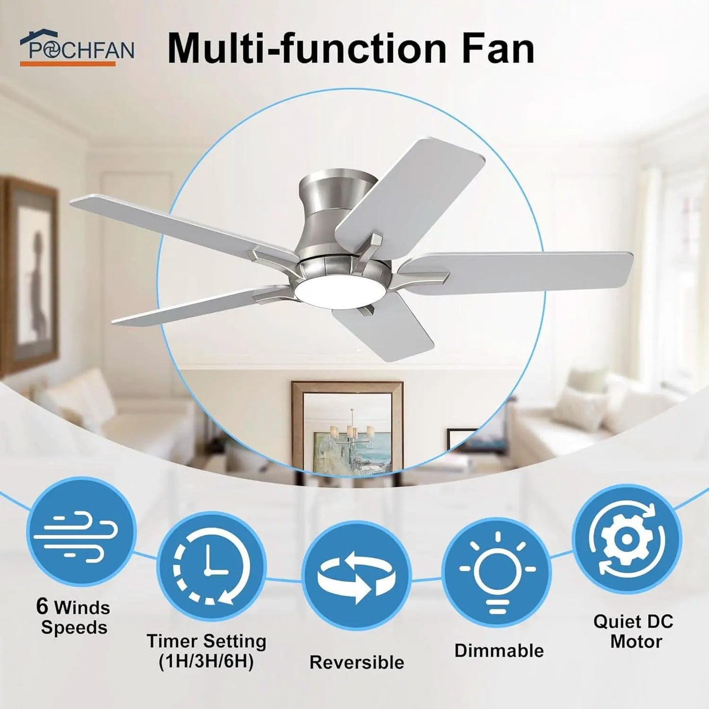 42 Inch Brushed Nickel Ceiling Fan With Remote Control And Lights from PriceLows™