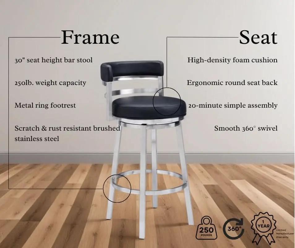 Modern Black Faux Leather Swivel Bar Stool for Kitchen from PriceLows™