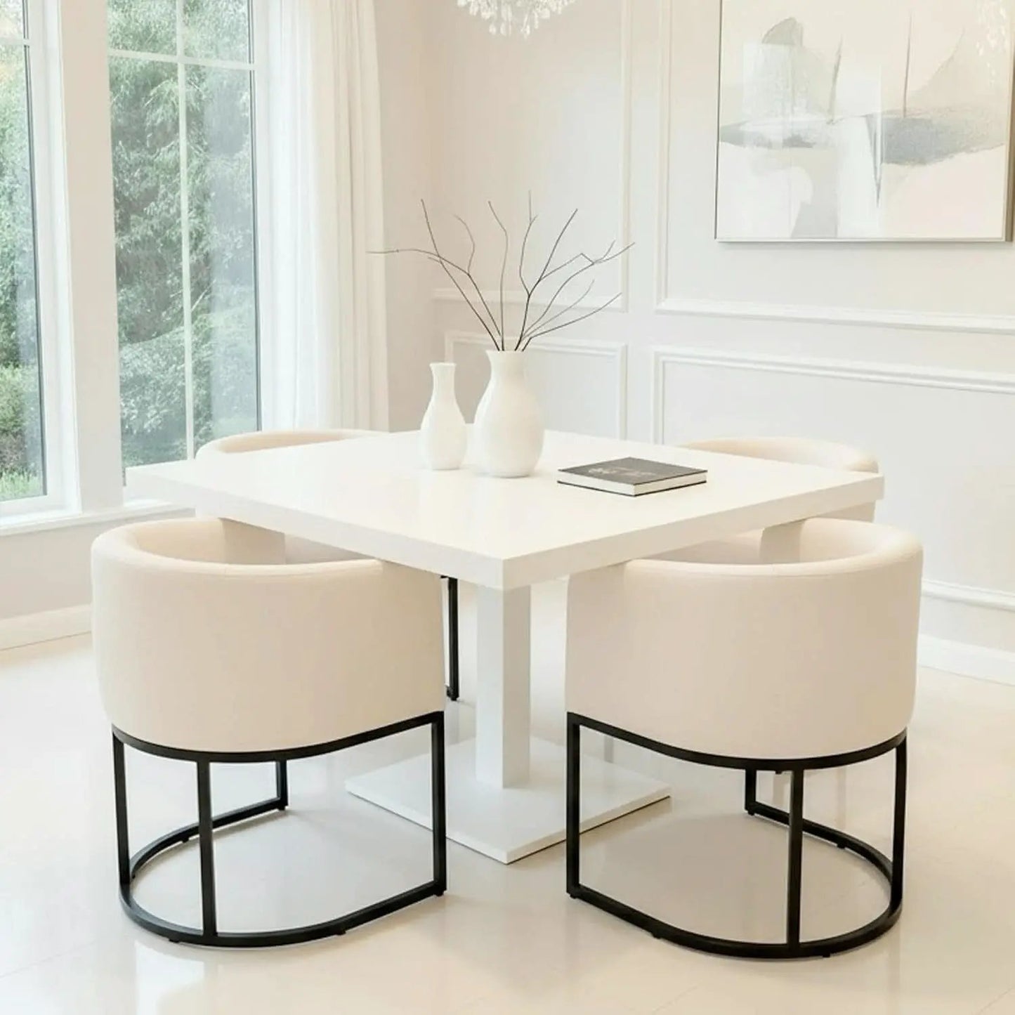 Cream Upholstered Barrel Dining Chairs 18.5-Inch Wide from PriceLows™