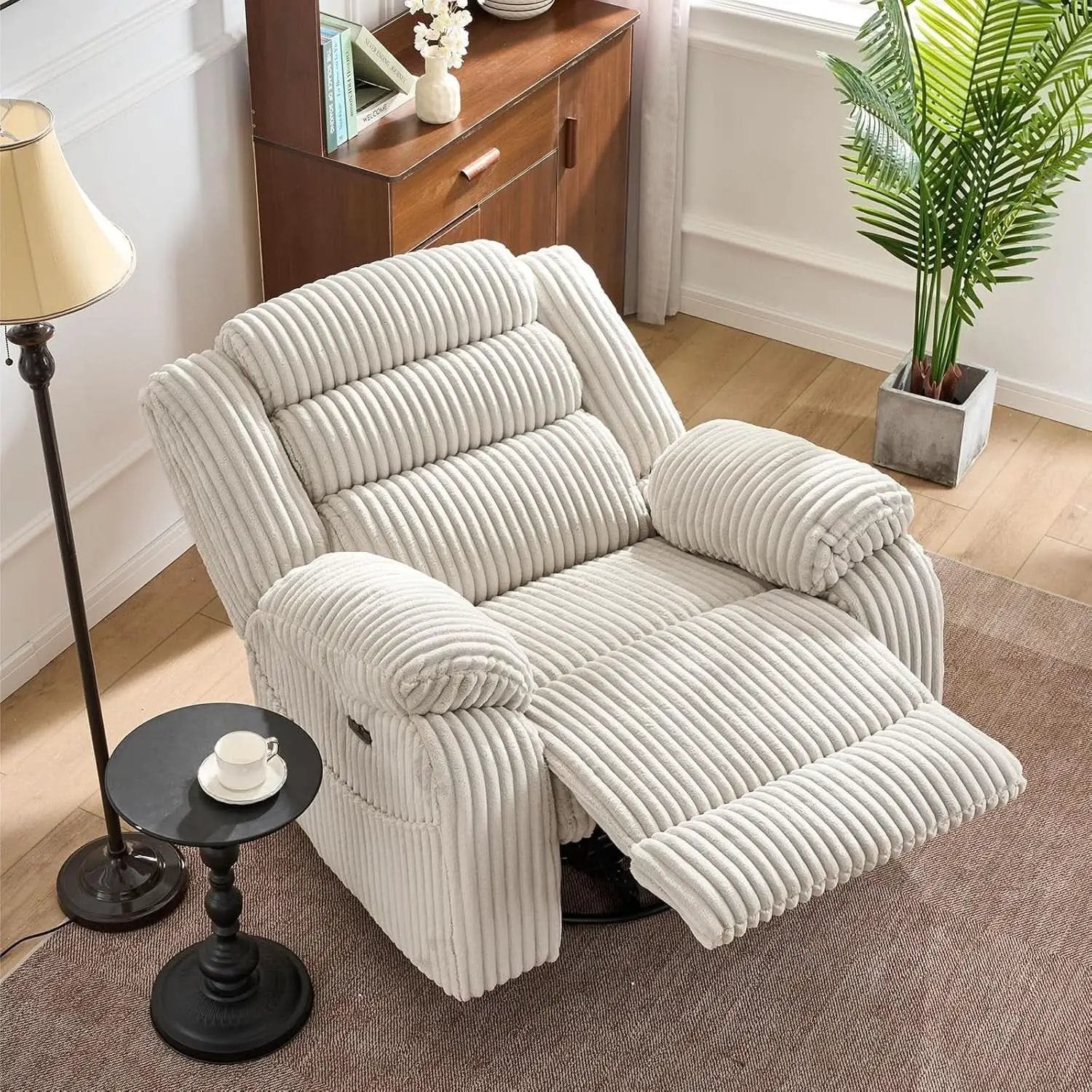 Power Swivel Rocker Recliner Chair With Massage And USB Charging White from PriceLows™