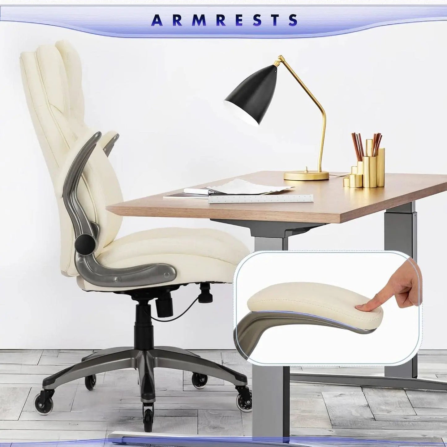 Ivory Ergonomic High Back Office Chair With Leather Seat from PriceLows™