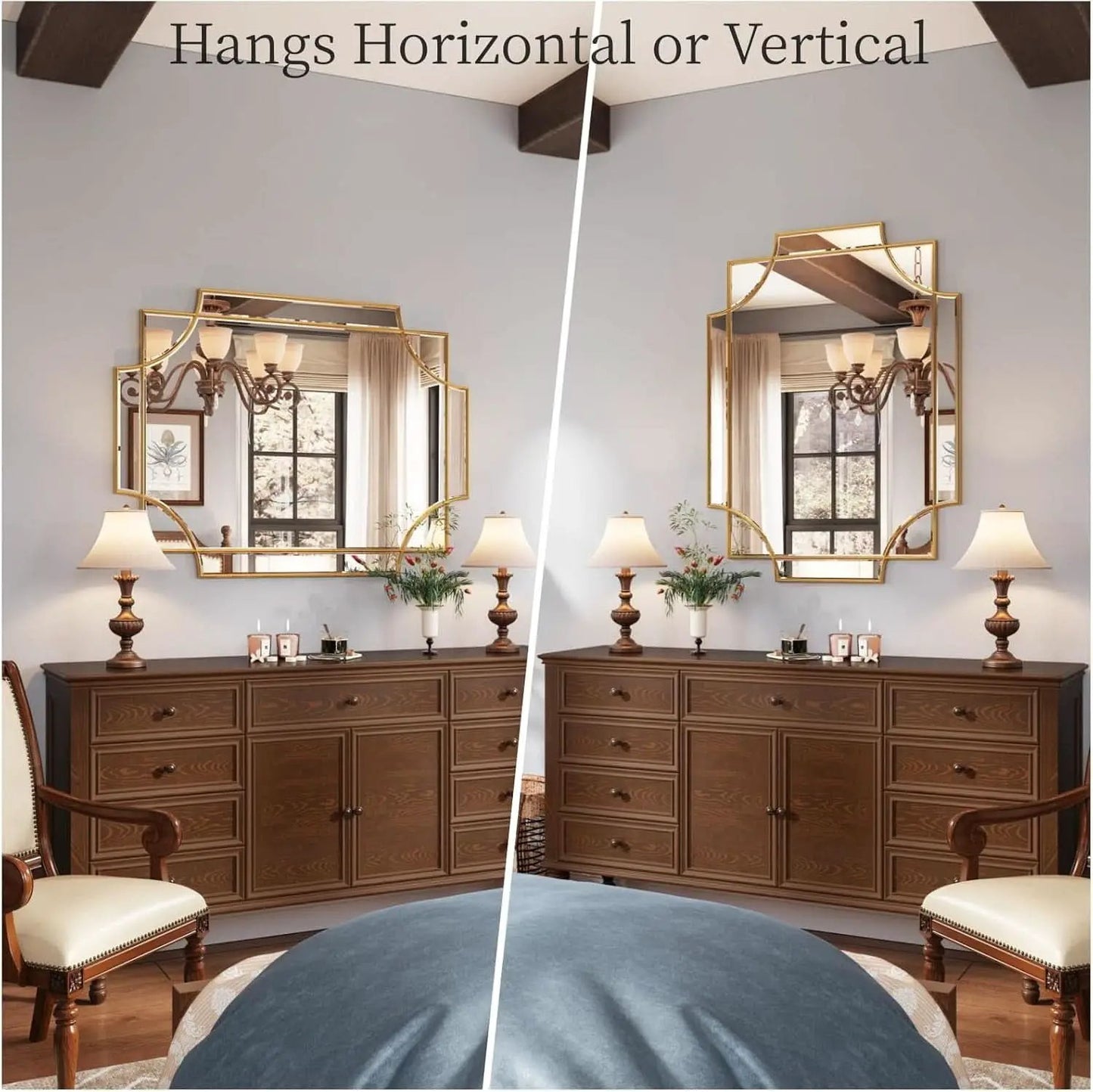 32x48 Inch Gold Wall Mirror Beveled Full Length Mirror from PriceLows™