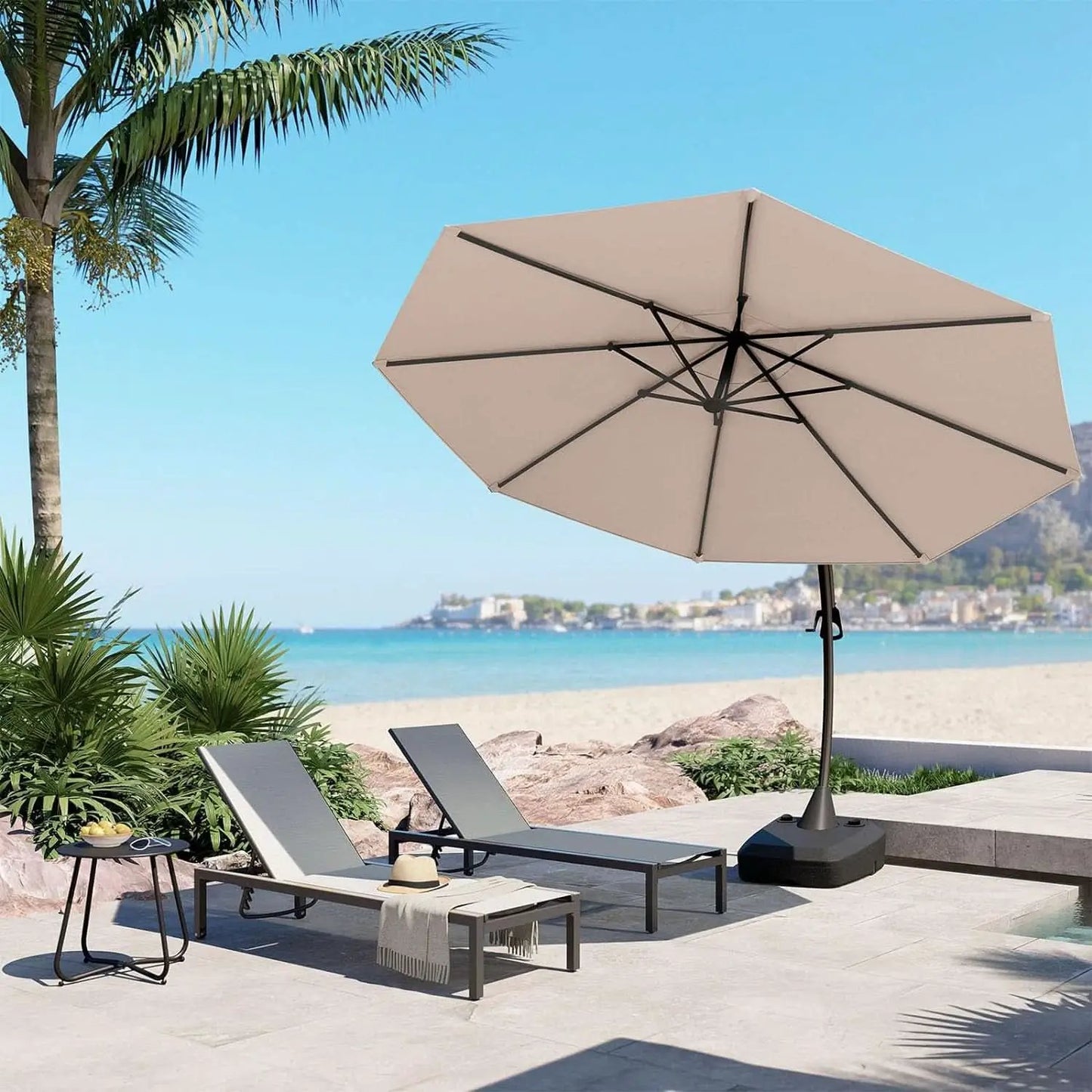 11ft Cantilever Umbrella With Base Champagne Aluminum Outdoor Patio Shade Durable Frame from PriceLows™