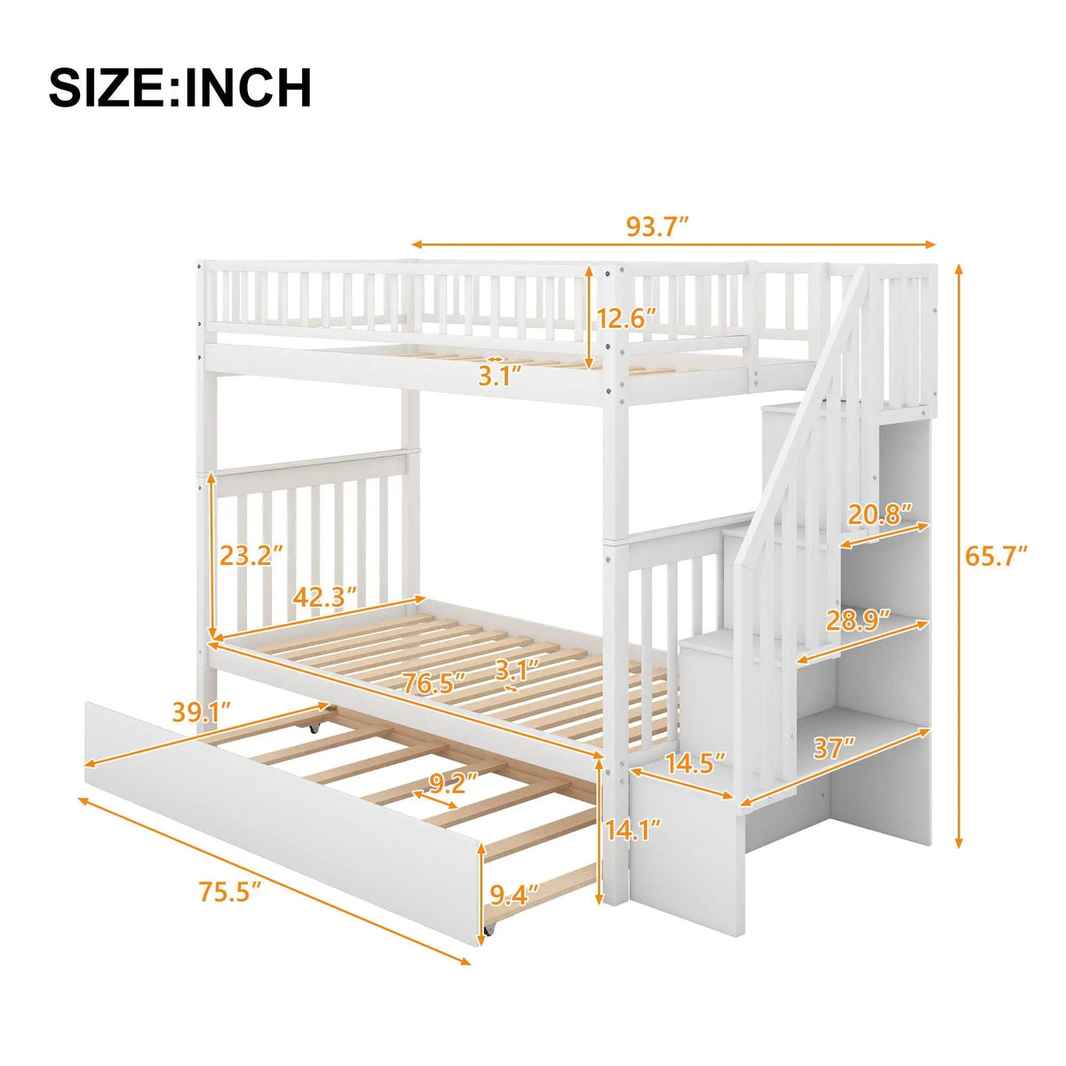 Twin Over Full Bunk Bed | Built In Staircase | Steel Frame