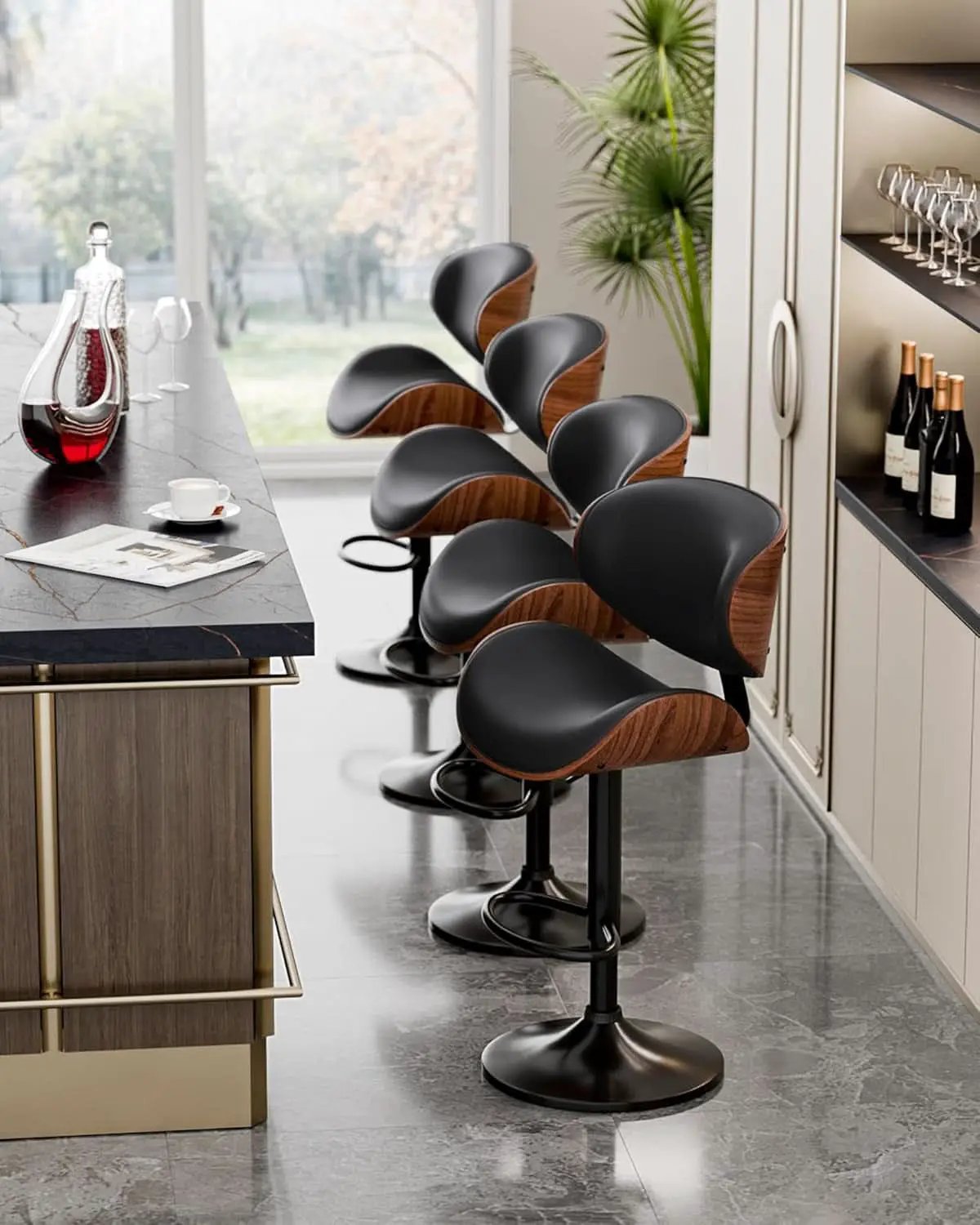 Set Of 2 Adjustable Swivel Bar Stools For Kitchen Island Black from PriceLows™