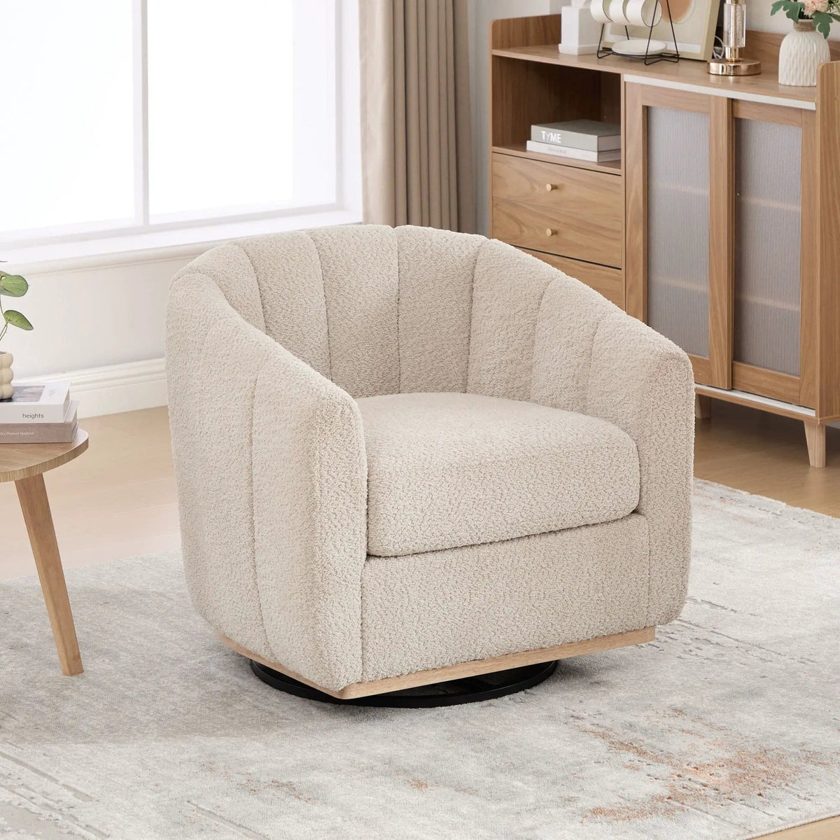 Swivel Upholstered Barrel Chair With Metal Base | Swivel Chair | Fabric & Iron | Home