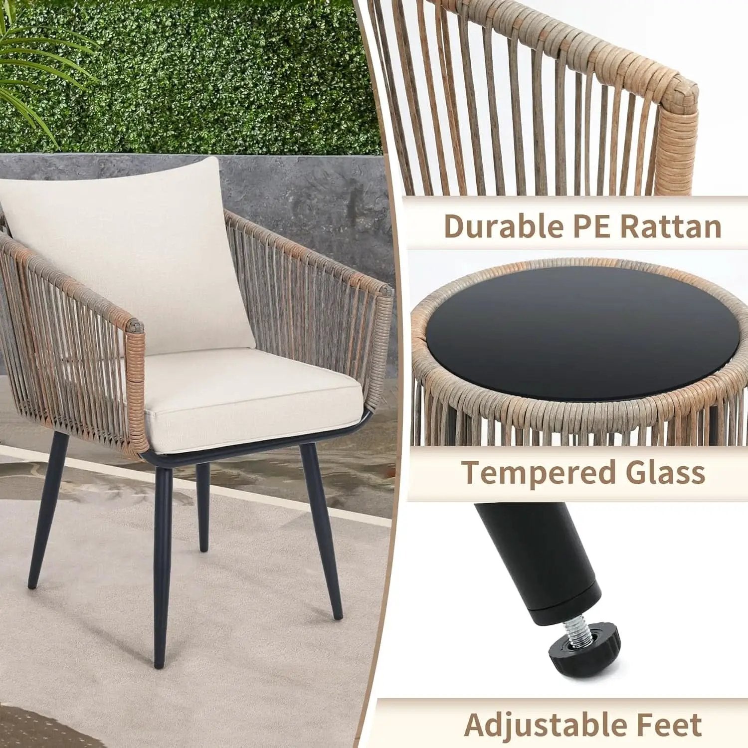 Beige 3 Piece Patio Rattan Bistro Conversation Set Outdoor Wicker Chairs And Side Table from PriceLows™