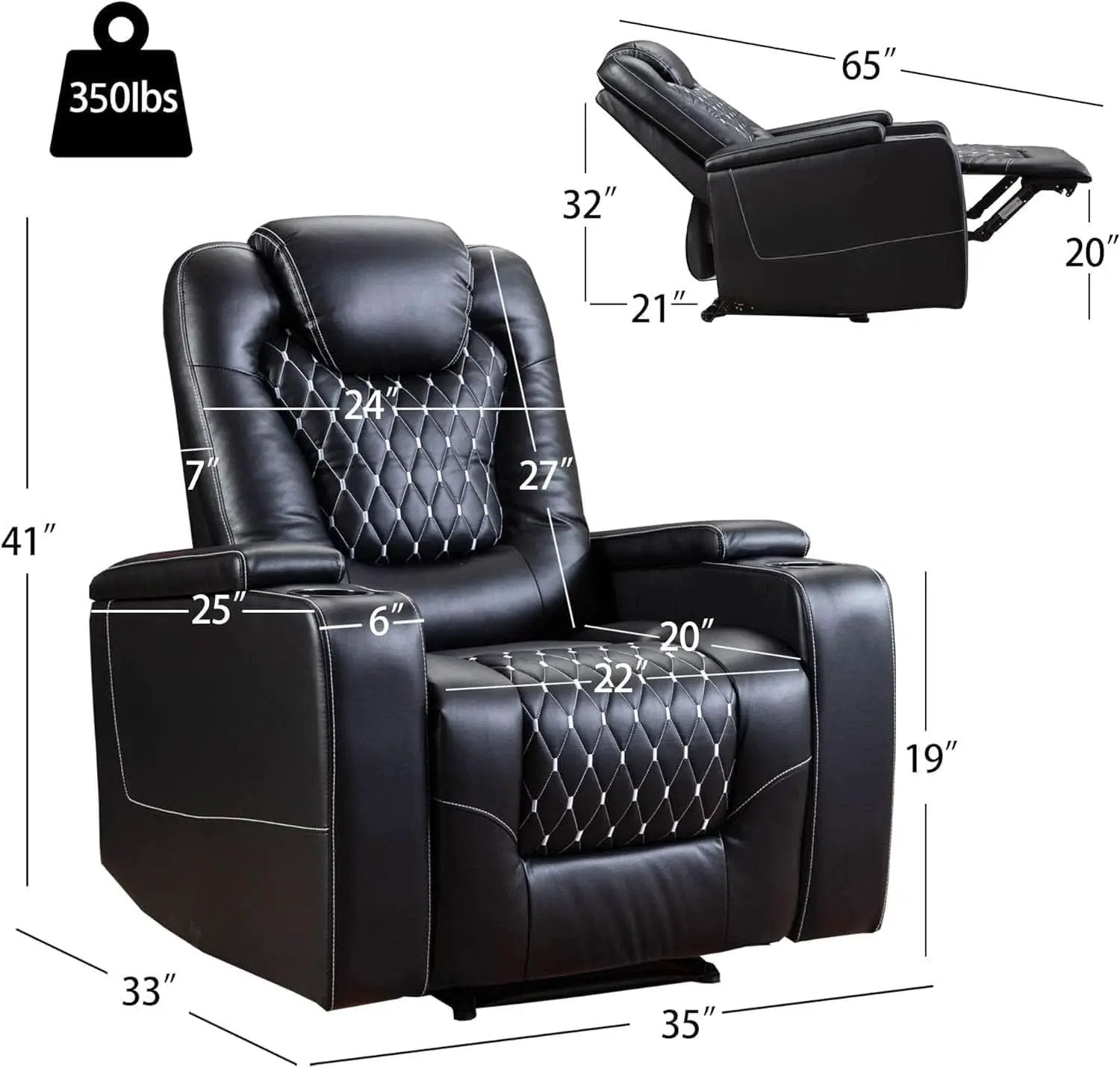 Power Recliner Chair With USB Ports And Cup Holders Black from PriceLows™
