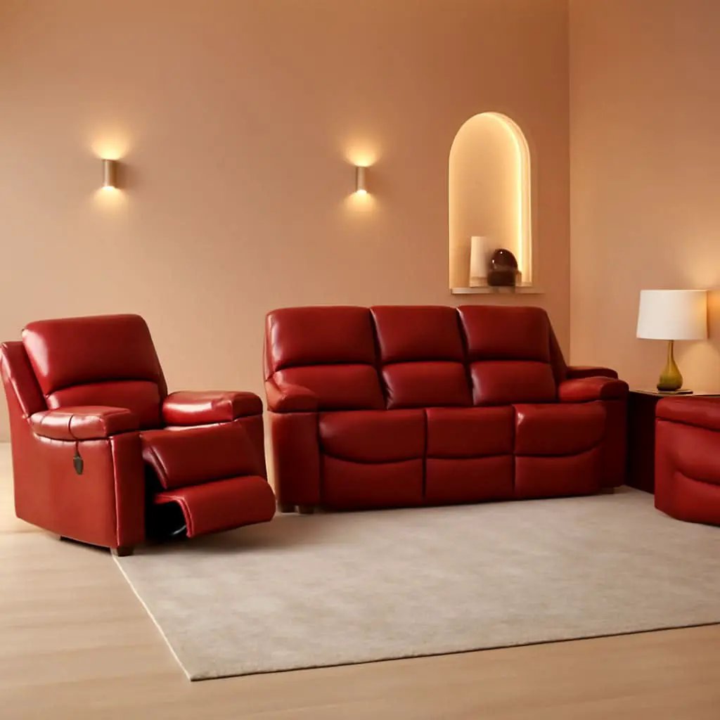 Leather Recliner Sofa Set Red Three Piece Living Room Furniture from PriceLows™