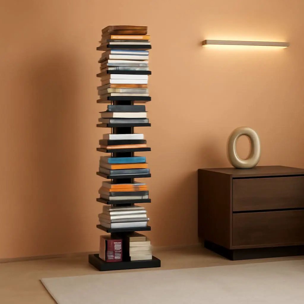 Vertical 8 Tier Bookshelf Black For Small Spaces Bookcase from PriceLows™