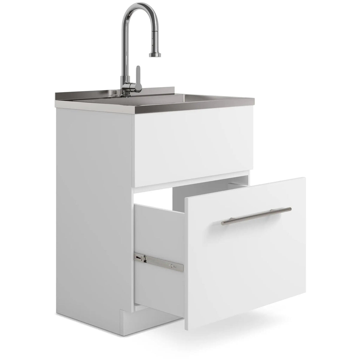 Metro Laundry Cabinet | Faucet And Stainless Steel Sink | Large Bottom Drawer | Melamine Cabinet