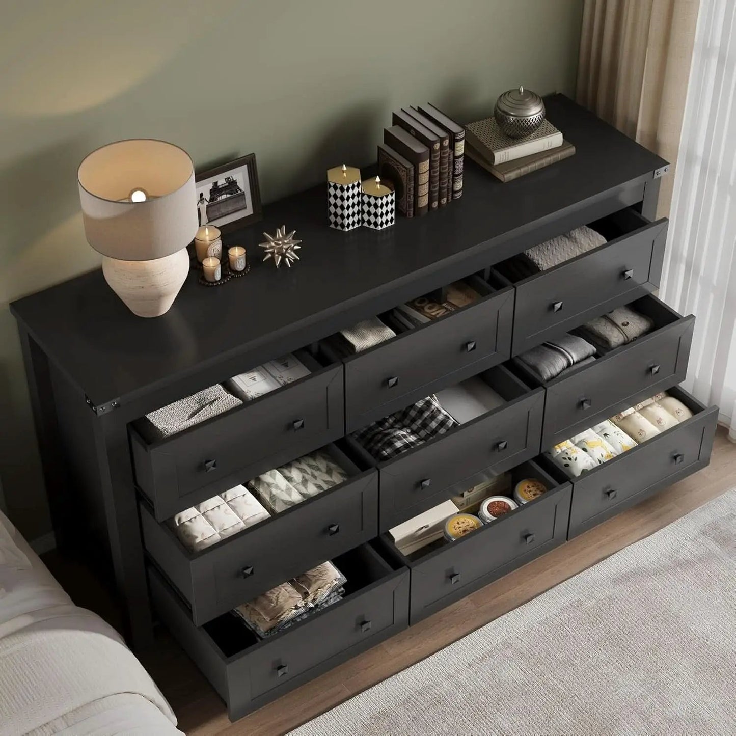 Nine Drawer Dresser Solid Wood FiftyNineInchWide Storage from PriceLows™