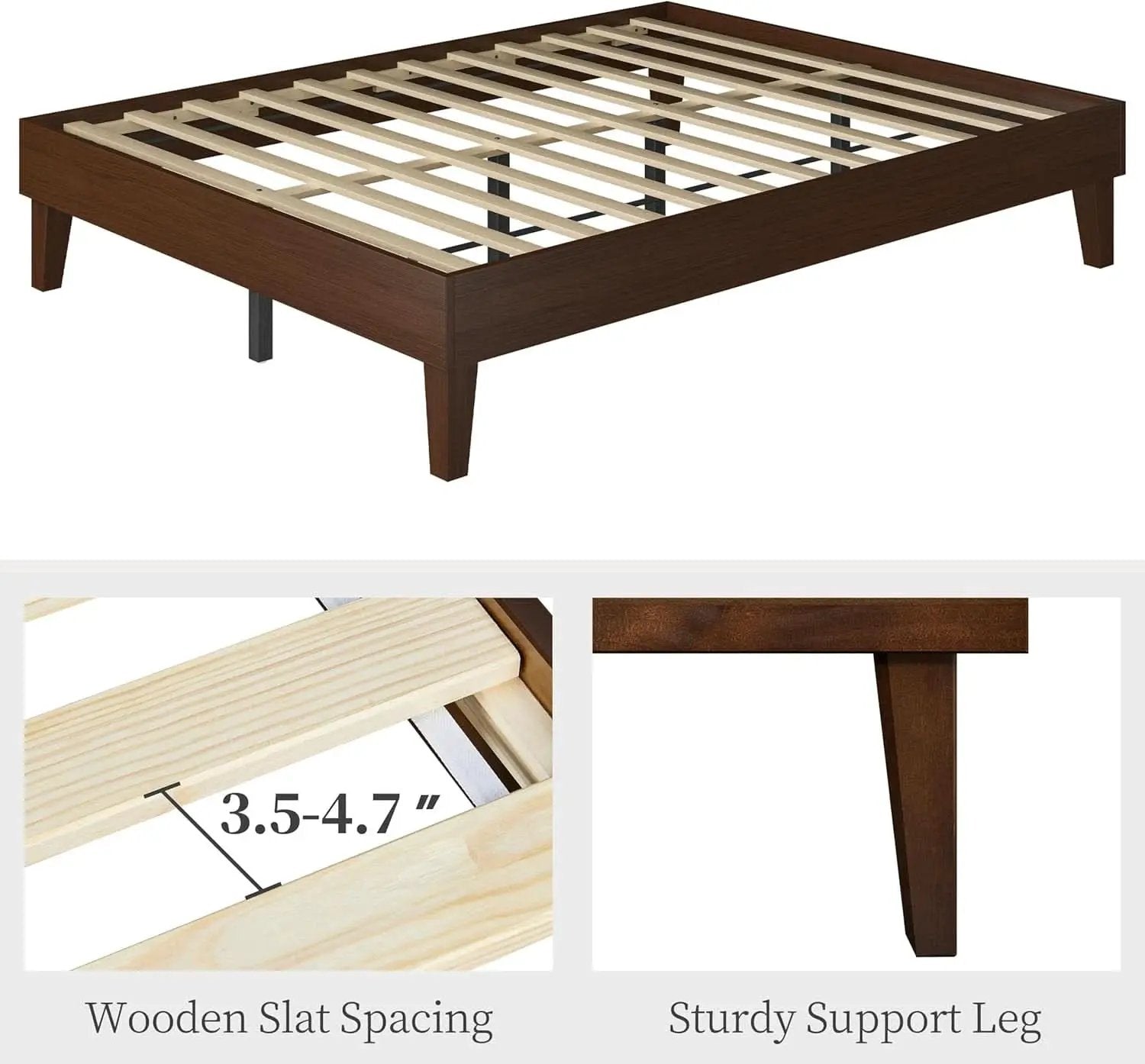 Queen Platform Bed Frame Dark Walnut Underbed Storage from PriceLows™