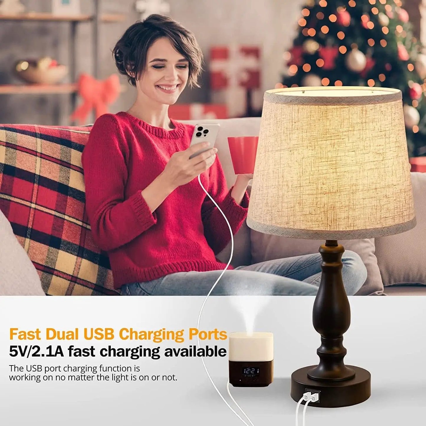 Table Lamps Set of 2 With USB Charging Ports Bedside Modern from PriceLows™