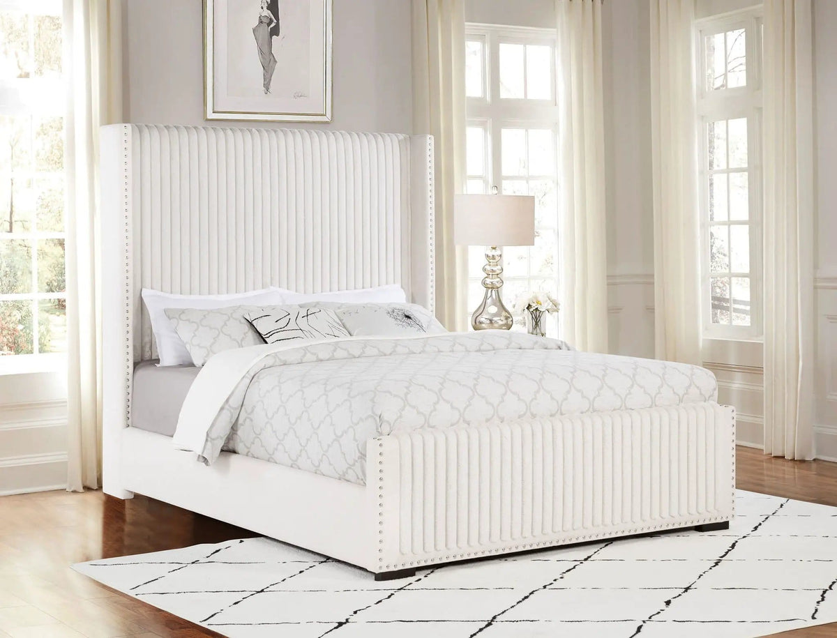 Natasha 65-inch Upholstered Queen Wingback Bed | 65.25 x 88.5 x 65.25 in | Bedroom Furniture | Cream