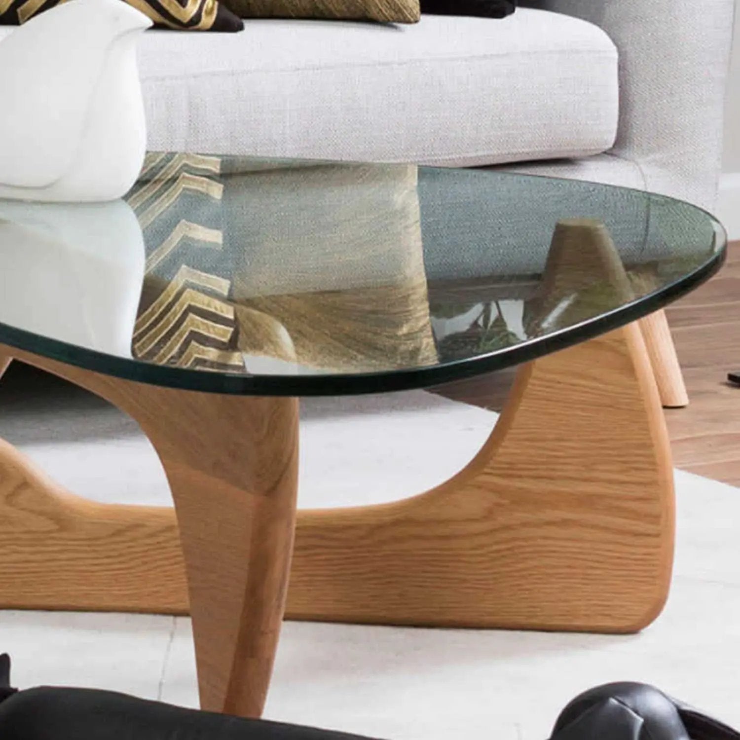 Mid Century Glass Top End Table With Light Walnut Finish from PriceLows™