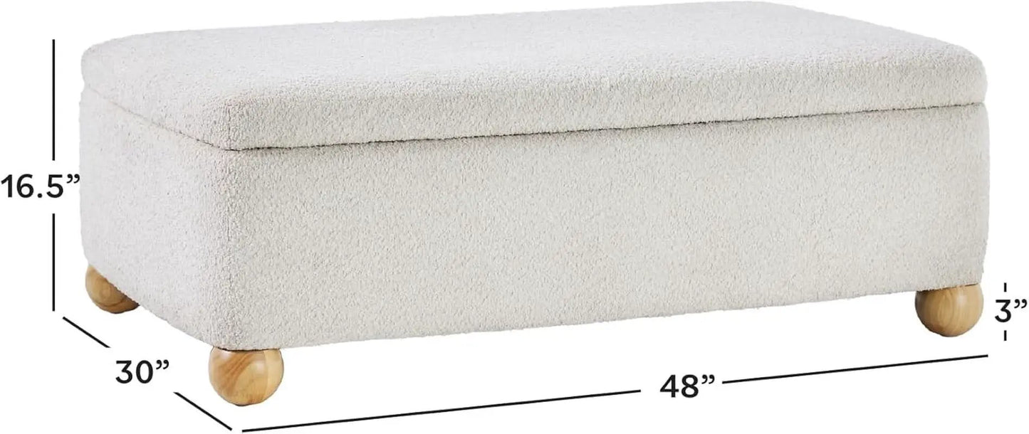Contemporary Large Ivory Storage Ottoman With Legs from PriceLows™