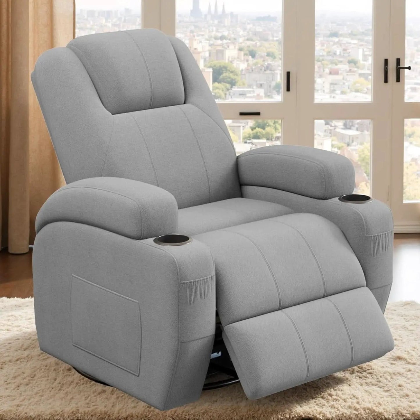 Gray Fabric Swivel Rocker Recliner With Vibration Massage from PriceLows™