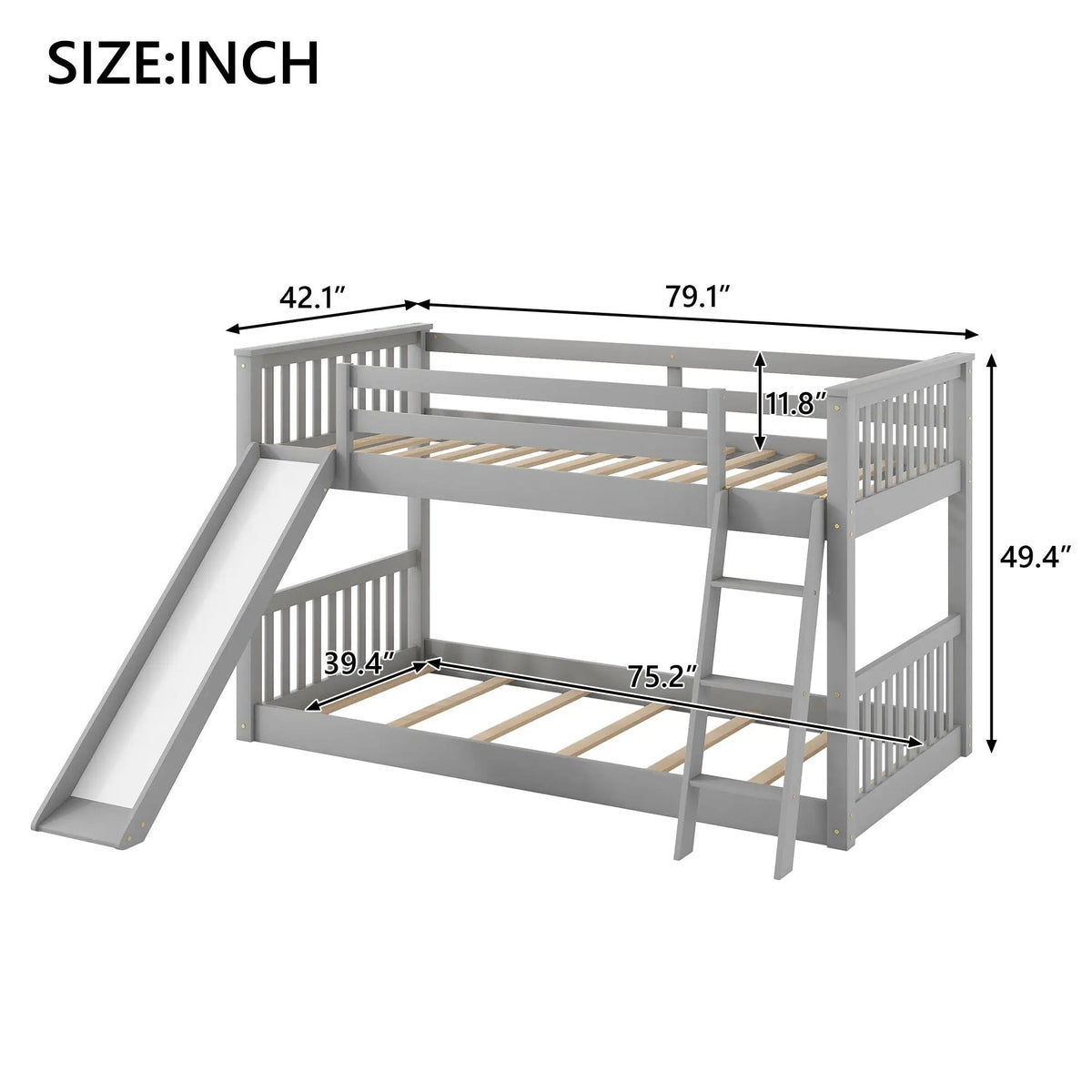 Bunk Bed | Convertible Slide And Ladder | Solid Pine Wood | Easy Access Design