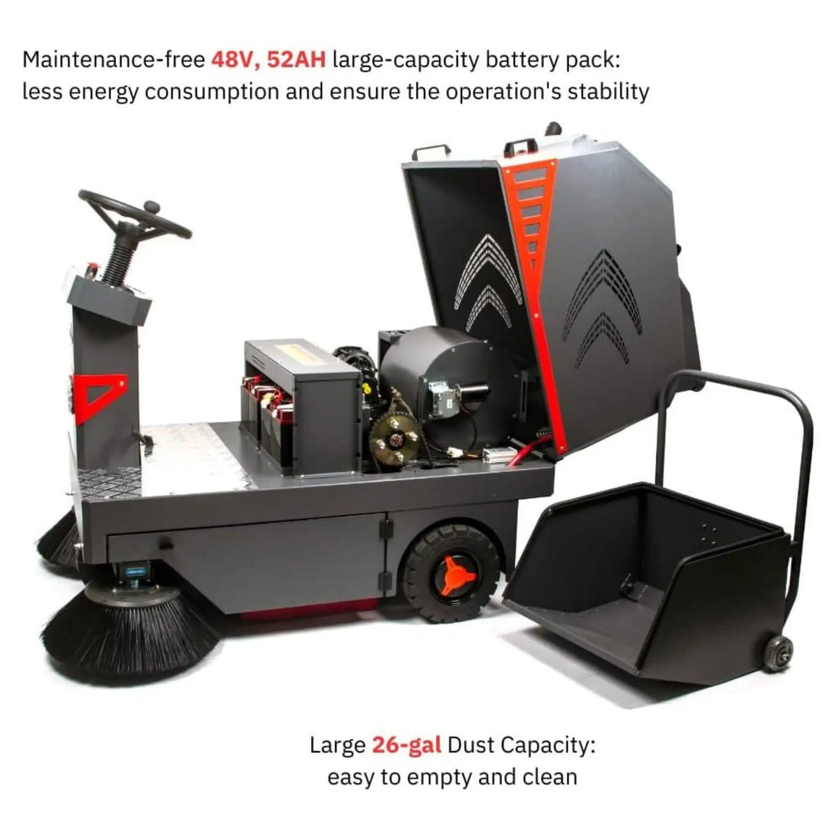 49 Inch Heavy Duty 1400W Electric Industrial Ride On Floor Sweeper With Dustbin | 49 Inch | 1400 Watt | Power Sweeper