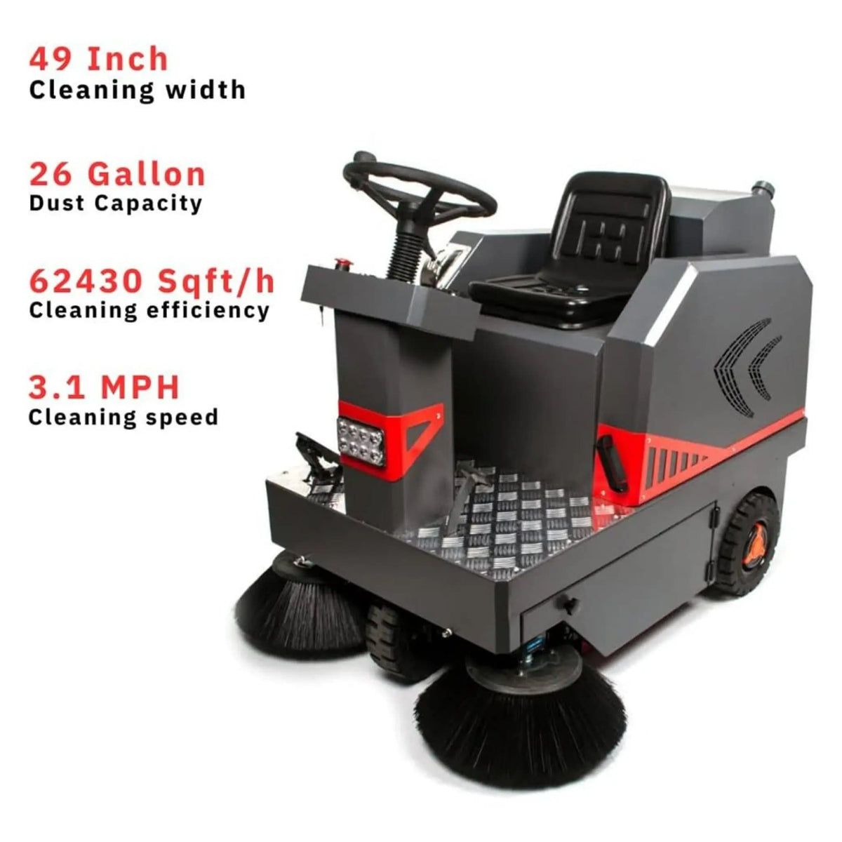 49 Inch Heavy Duty 1400W Electric Industrial Ride On Floor Sweeper With Dustbin | 49 Inch | 1400 Watt | Power Sweeper