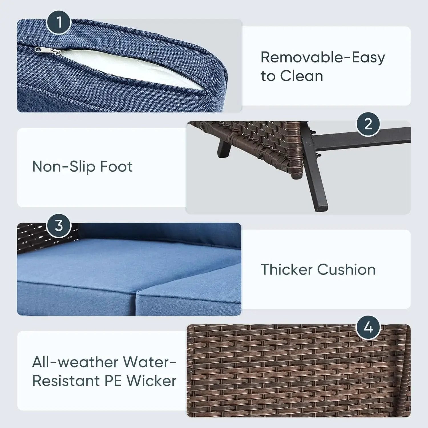 6 Piece Patio Conversation Set Brown Wicker Blue Cushions from PriceLows™