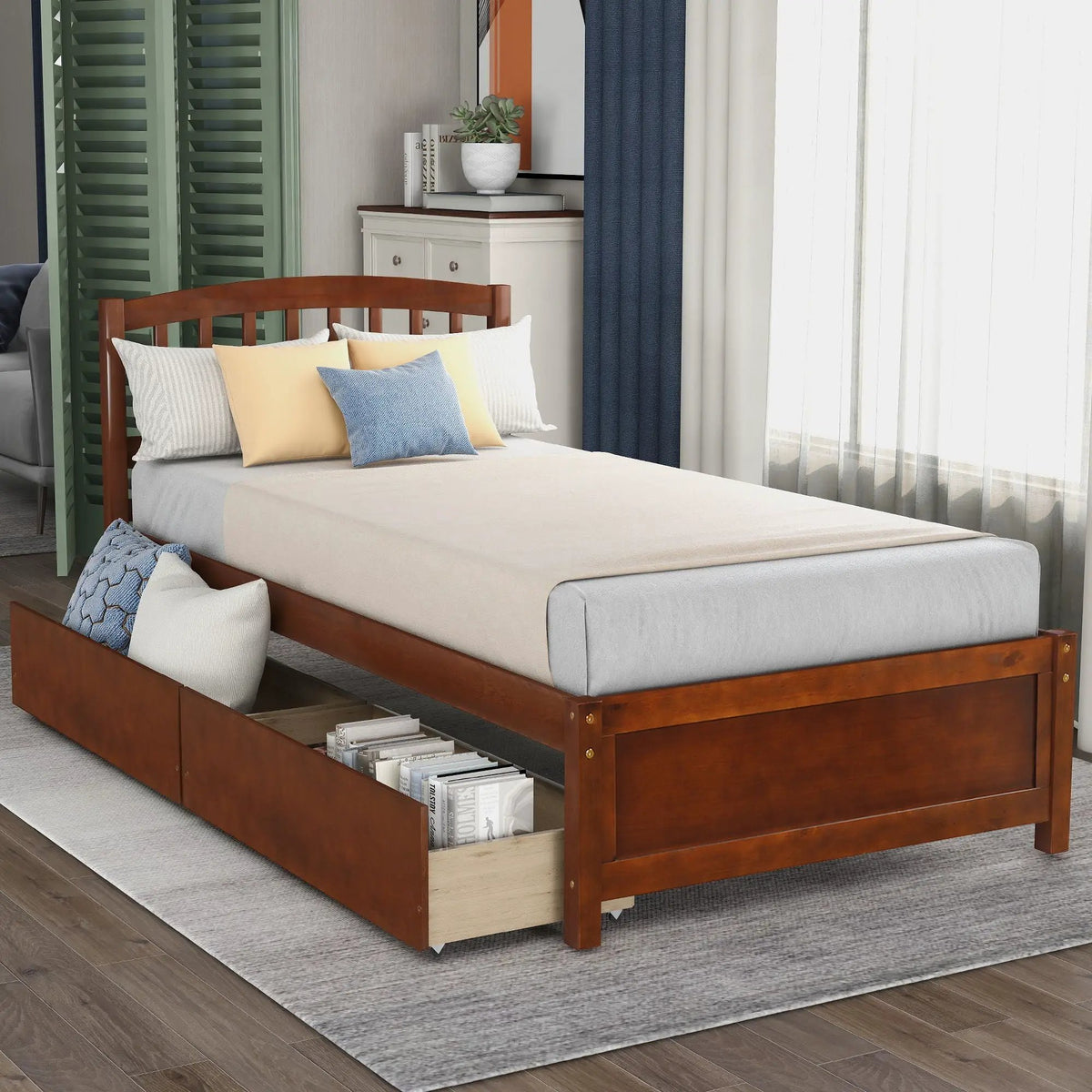 Platform Storage Bed | Wood Frame | Two Drawers | Headboard And Footboard