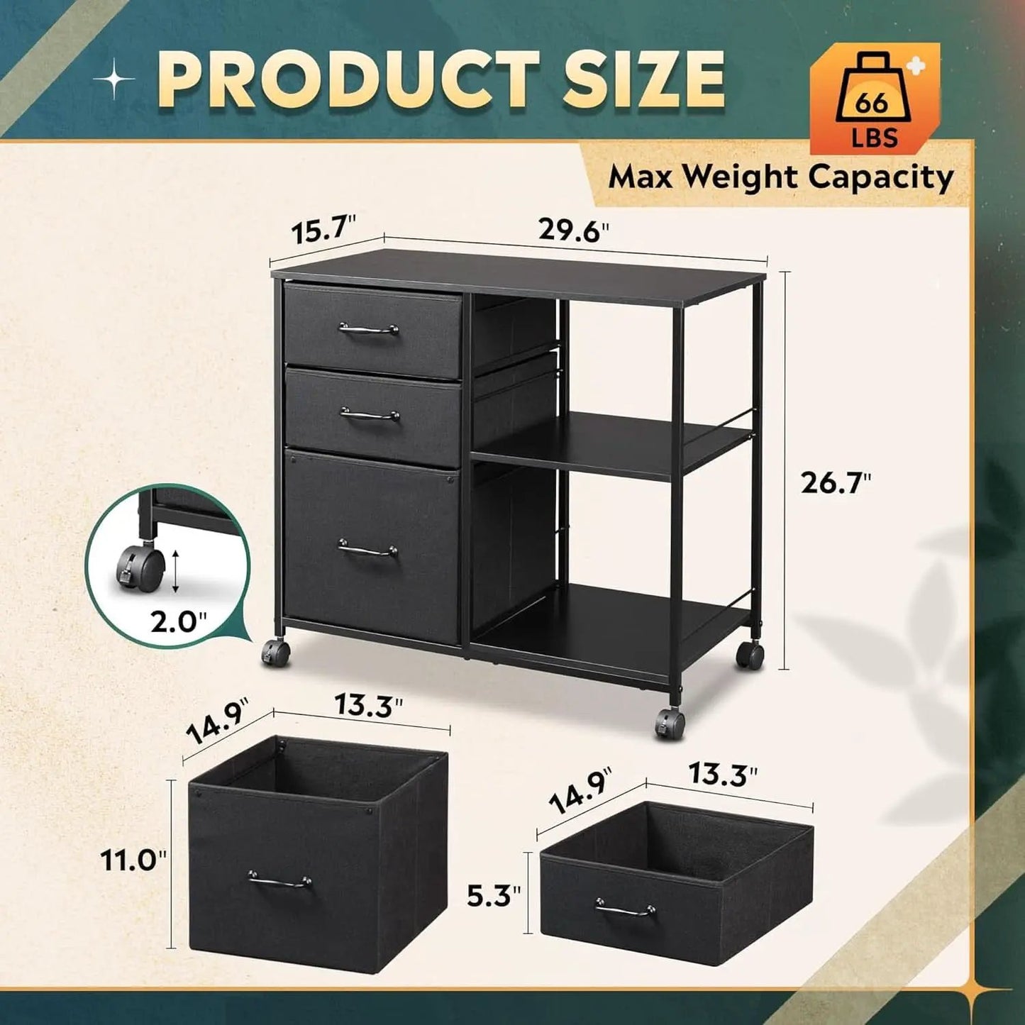 3 Drawer Mobile File Cabinet With Rolling Printer Stand And Open Storage Shelf For A4 Or Letter Size In Black from PriceLows™