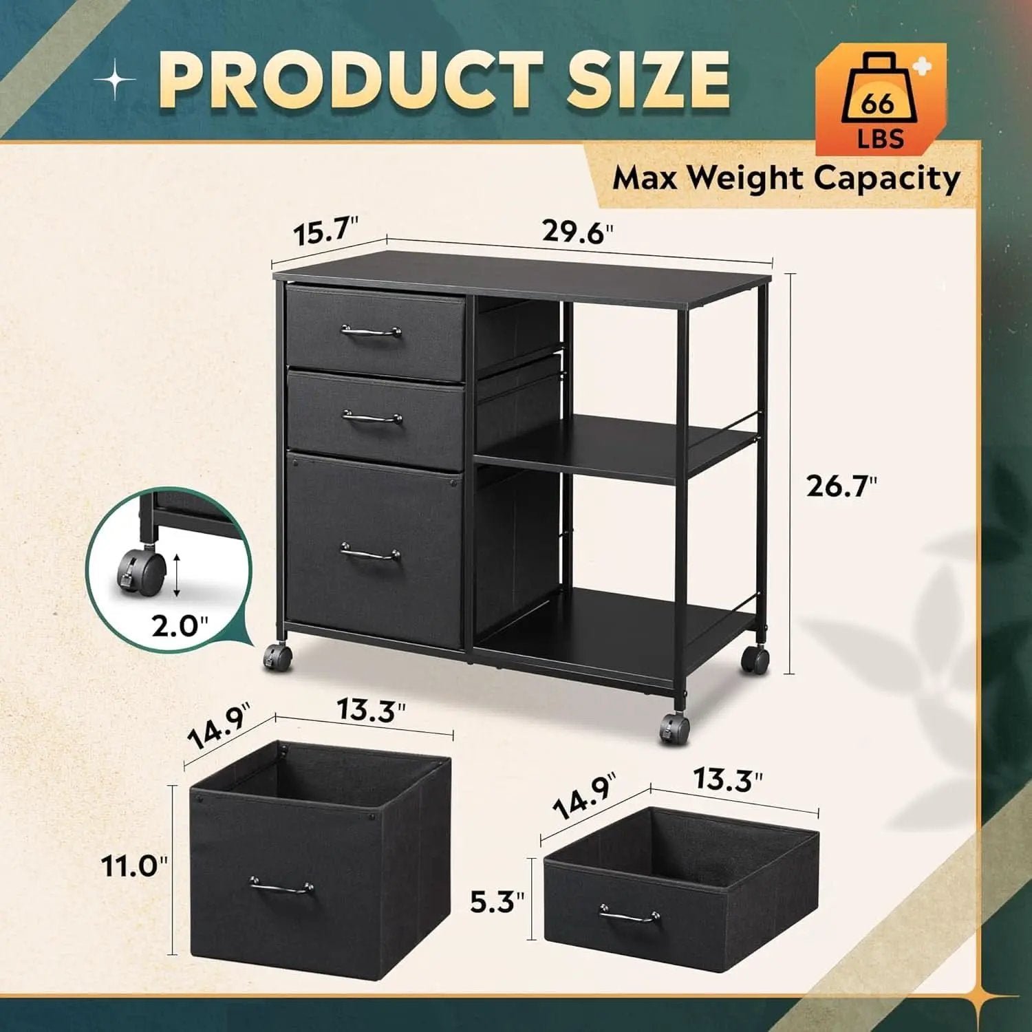 3 Drawer Mobile File Cabinet With Rolling Printer Stand And Open Storage Shelf For A4 Or Letter Size In Black from PriceLows™