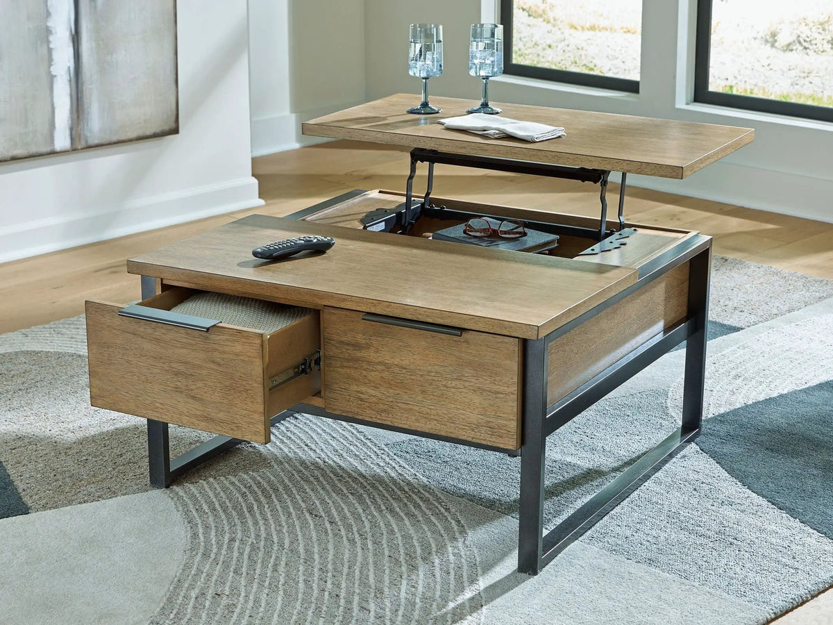 Montia Cocktail Table | Light Wood-Tone Finish | Contrasting Frame | Mixed-Material Look