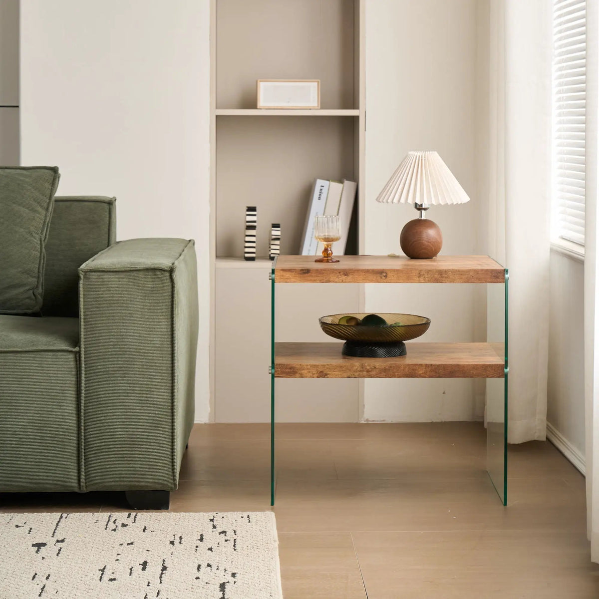 Glass Top Side Table | Tempered Glass | Waterproof Stain-Resistant | Rounded Edges