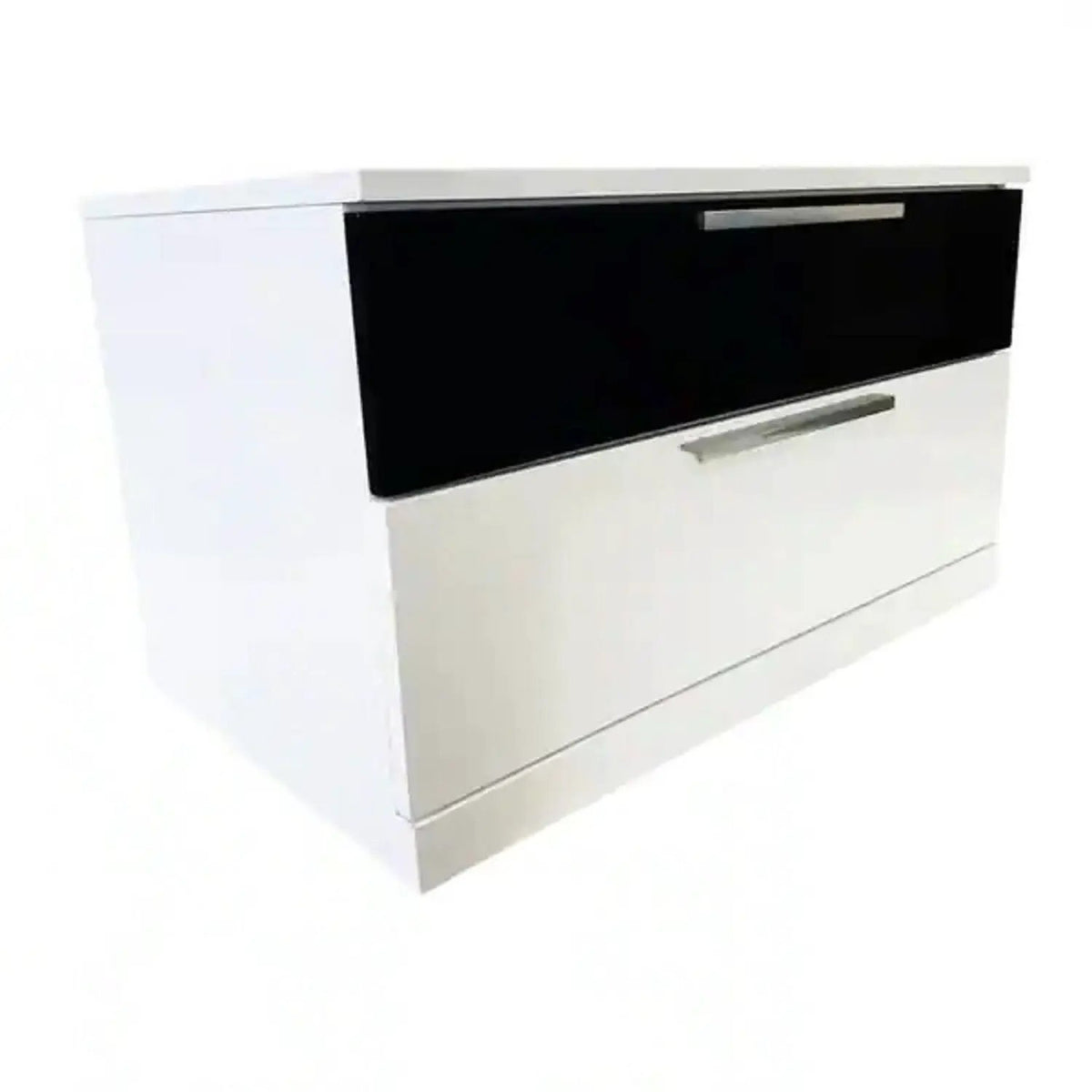 Nightstand | Dual Drawers | High Gloss Finish | White And Black